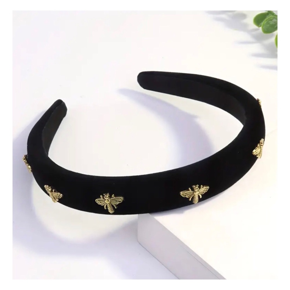 BLACK VELVET AND BEE HEADBAND